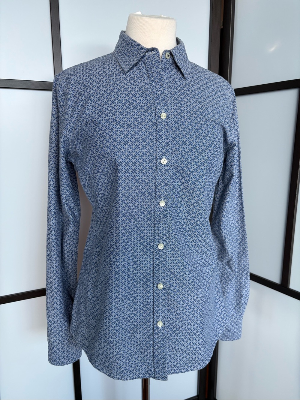Banana Republic NWT Blue Print Oxford Shirt 100% Cotton Button Front Size M